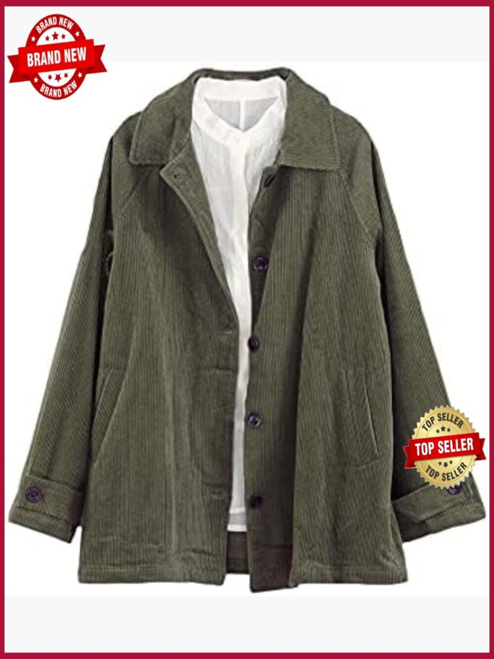 Women's Corduroy Jacket Long Sleeve Button Down Coat